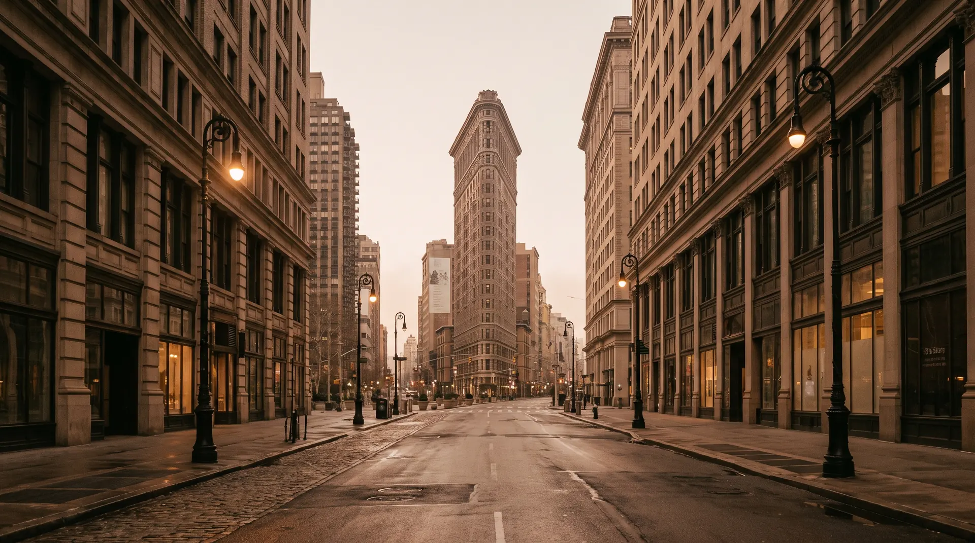 Fifth Avenue and the Flatiron at dusk