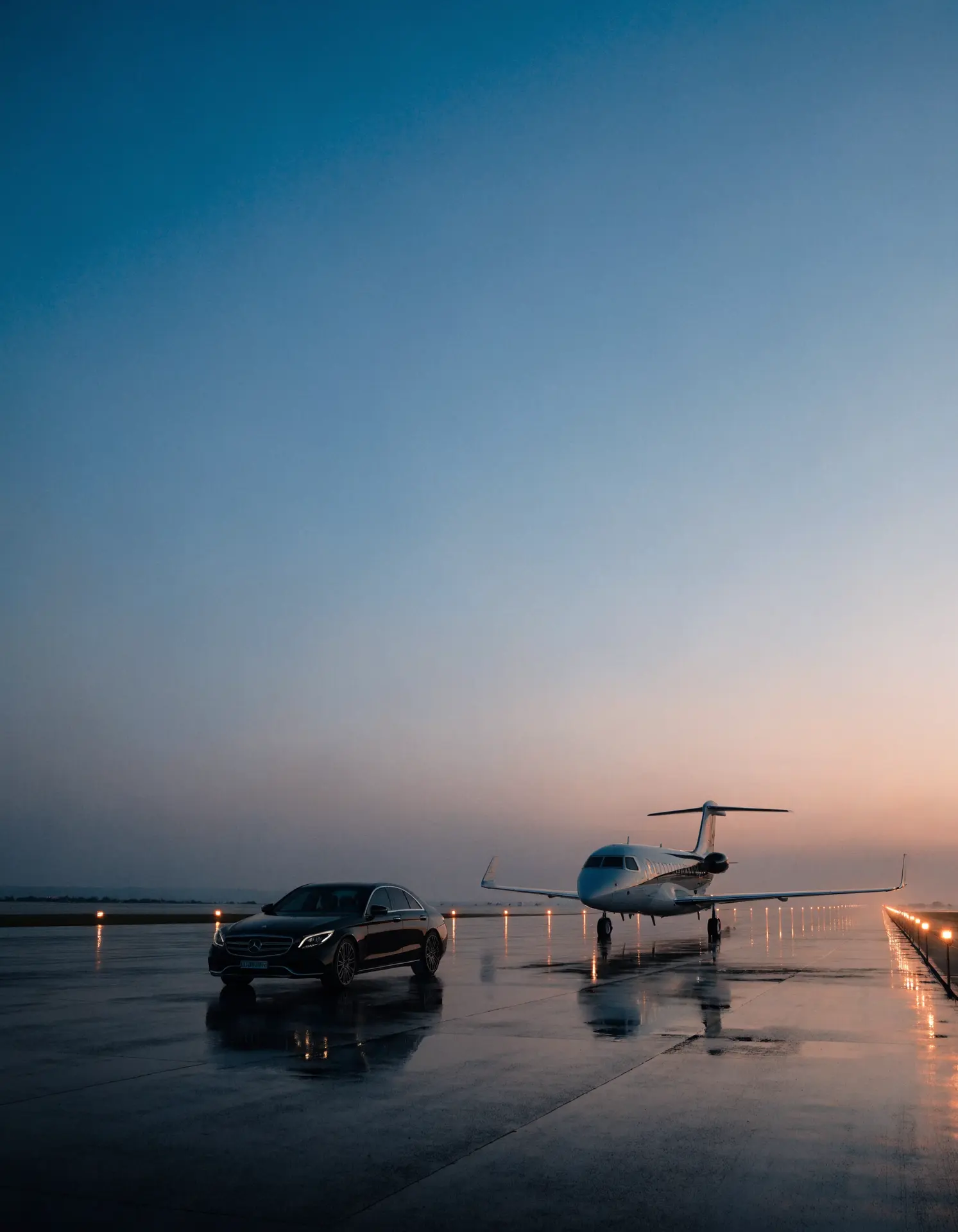 Private jet at dawn on the tarmac